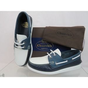 CHURCH'S by PRADA EDB019 BLUE LEATHER LOGO MOCCASINS BOAT LOAFERS 7.5 US 8.5